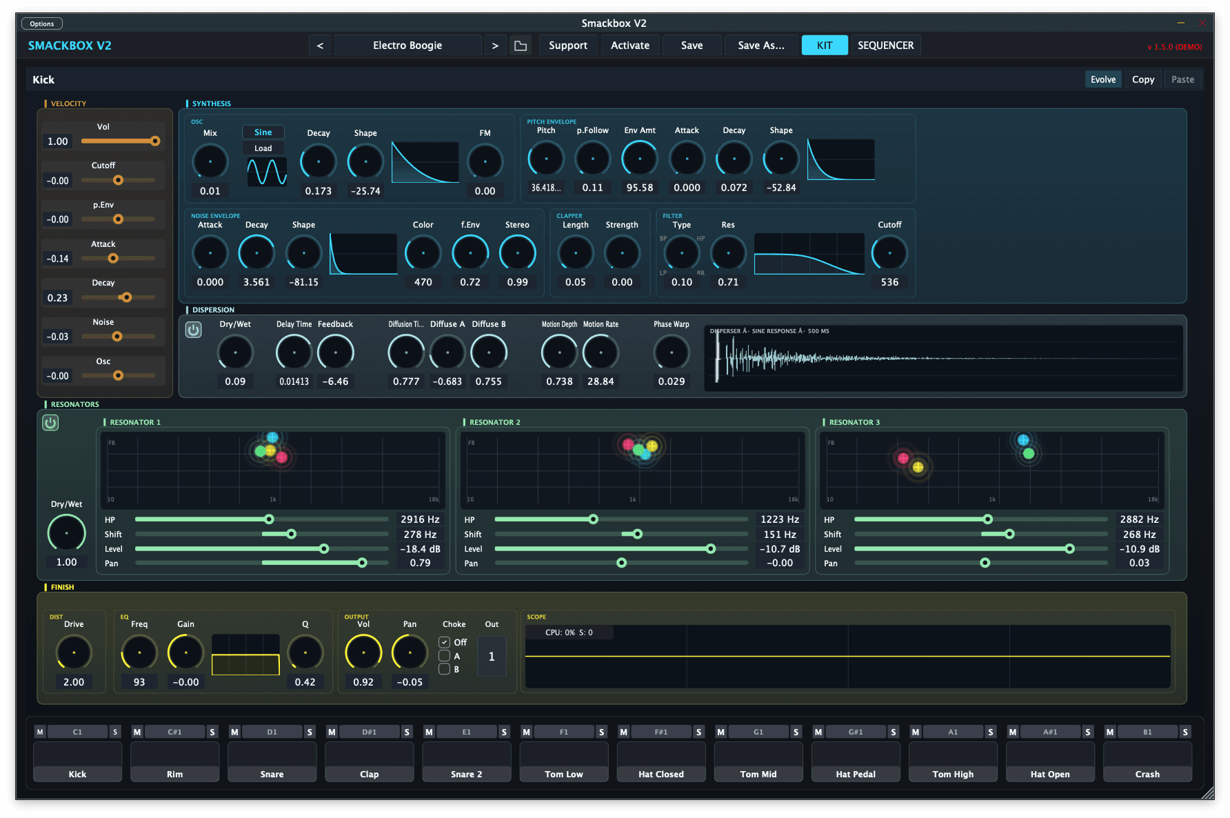 Smackbox V2 drum synth interface